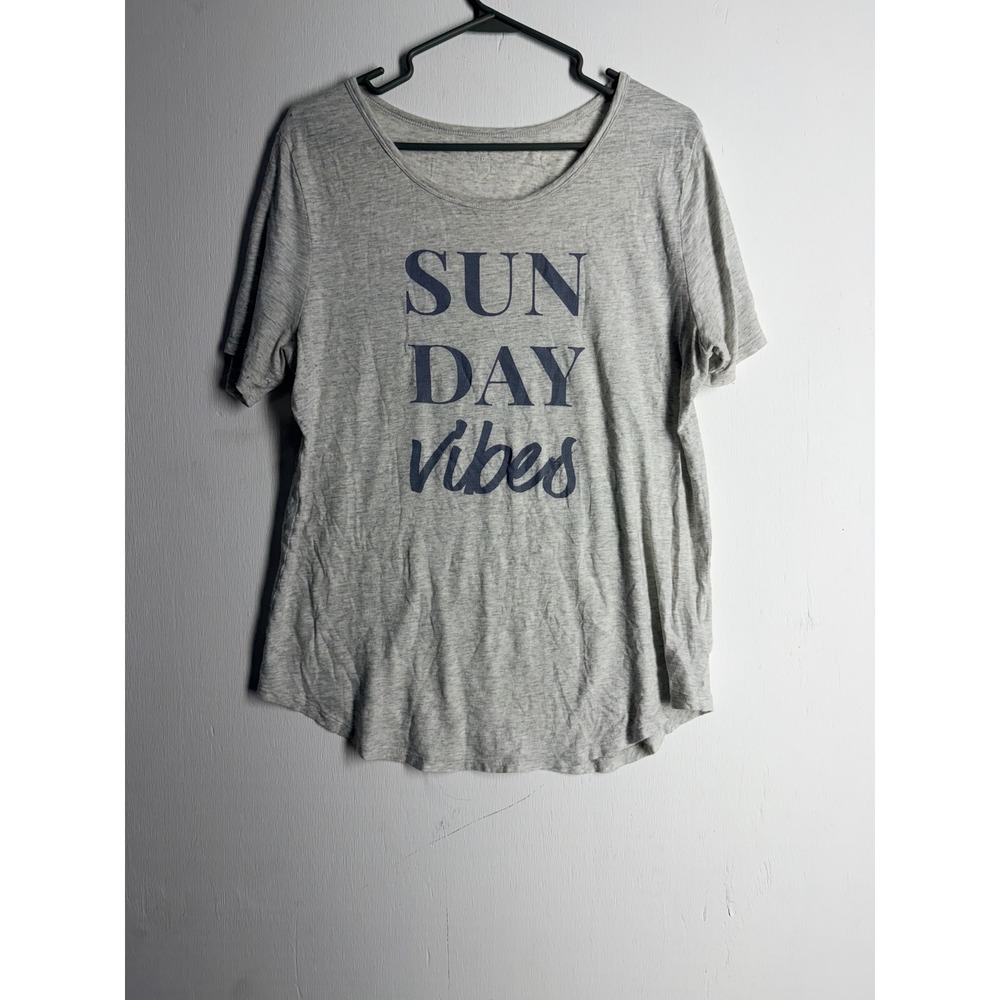Old Navy Women Gray Sunday Vibes Graphic T-Shirt Short Sleeve Scoop Neck Large